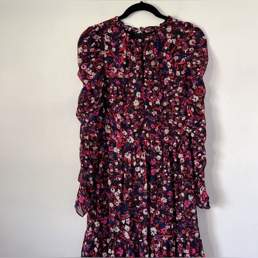 BCBGENERATION floral ruched long sleeve Maxi Dress